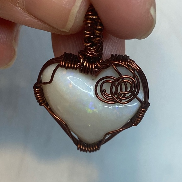 Wire wrapped Australian Opal Heart Pendant